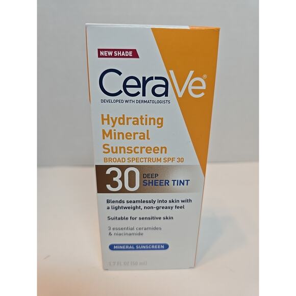 CeraVe Hydrating Mineral Sunscreen 30 DEEP Sheer Tint 1.7 fl oz New Exp 06/26 - Picture 1 of 3
